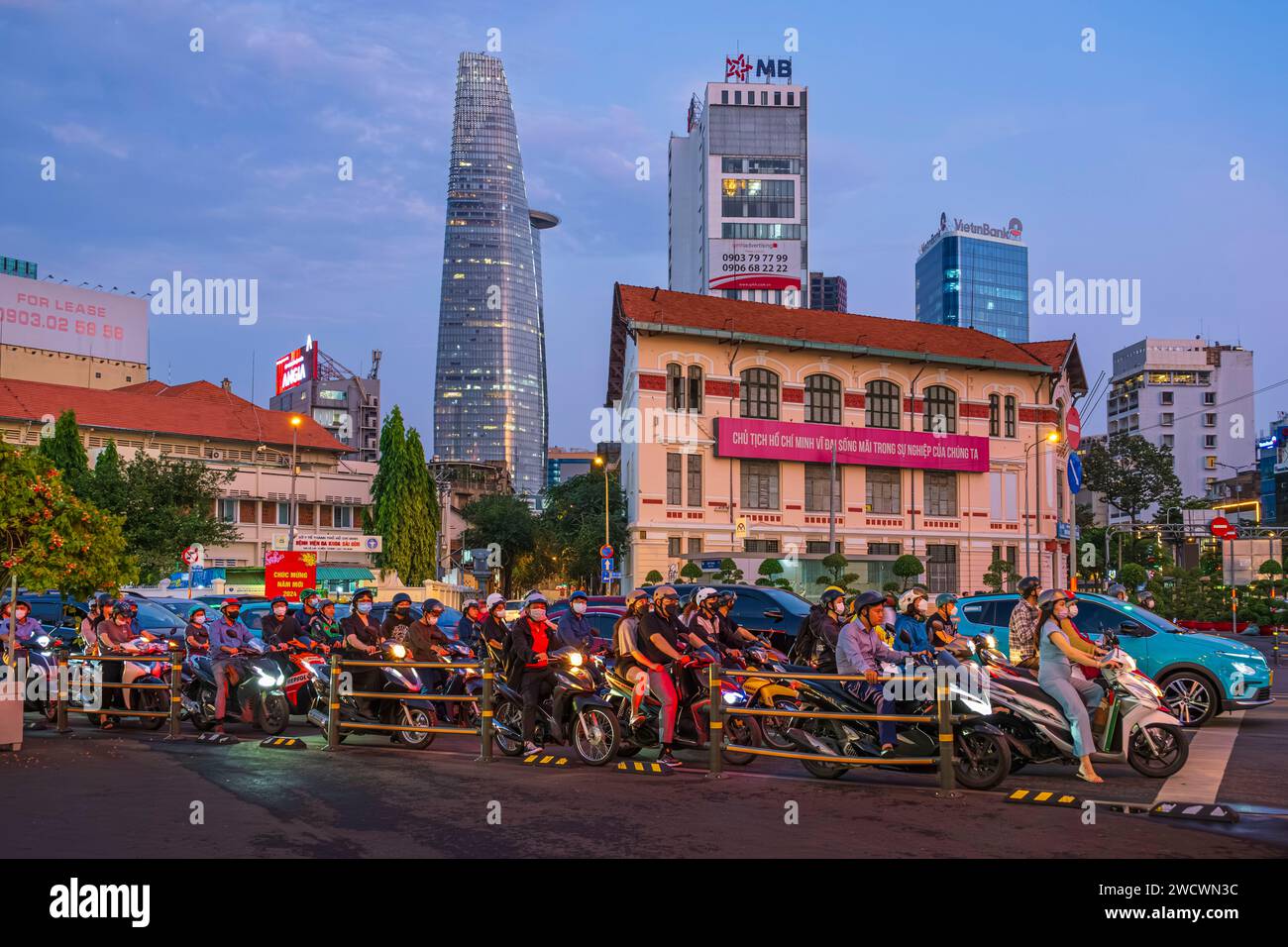 Vietnam, Ho Chi Minh City (Saigon), District 1, Ben Thanh area, Bitexco tower in the background Stock Photo