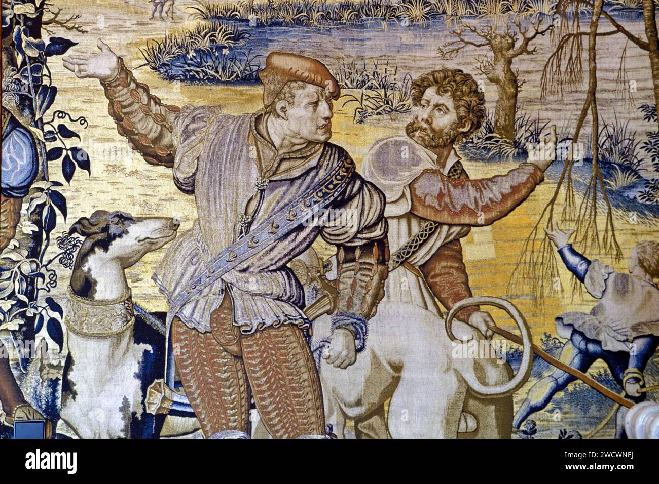 Germany, Baden Wurttemberg, Lake Constance (Bodensee), Meersburg, Neues Schloss (New castle),Schoßmuseum Meersburg (castel museum), prince bishop appartement, the tapestry series of the Chasses de Maximilien Stock Photo
