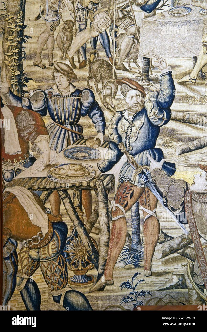 Germany, Baden Wurttemberg, Lake Constance (Bodensee), Meersburg, Neues Schloss (New castle),Schoßmuseum Meersburg (castel museum), prince bishop appartement, the tapestry series of the Chasses de Maximilien Stock Photo