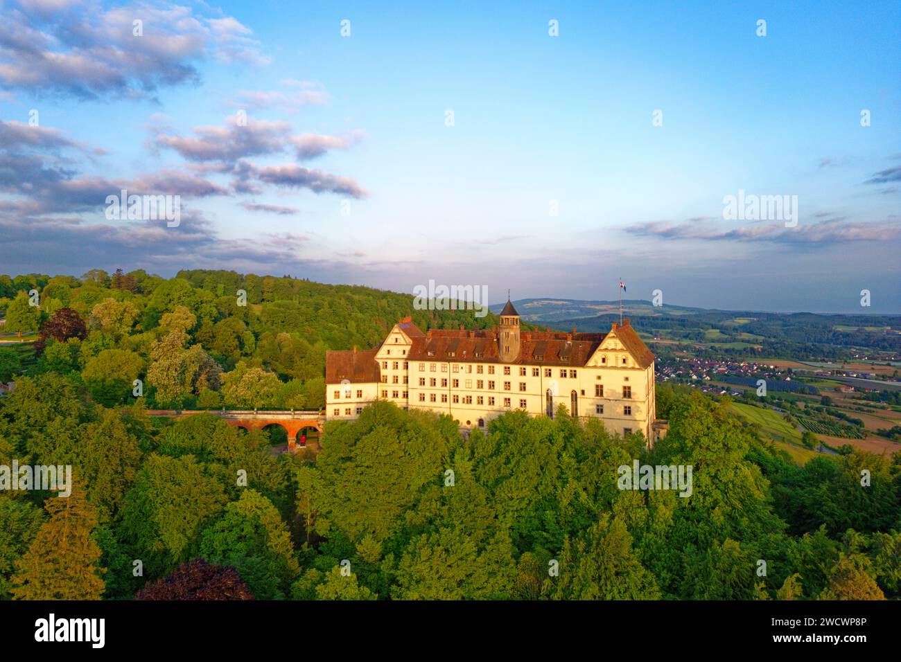 Germany, Baden Wurttemberg, Lake Constance (Bodensee), Linzgau, Castel Heiligenberg (aerial view) Stock Photo