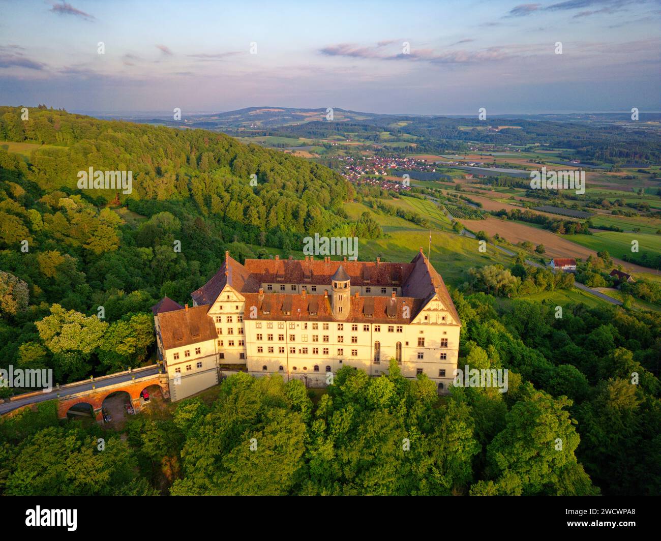 Germany, Baden Wurttemberg, Lake Constance (Bodensee), Linzgau, Castel Heiligenberg (aerial view) Stock Photo