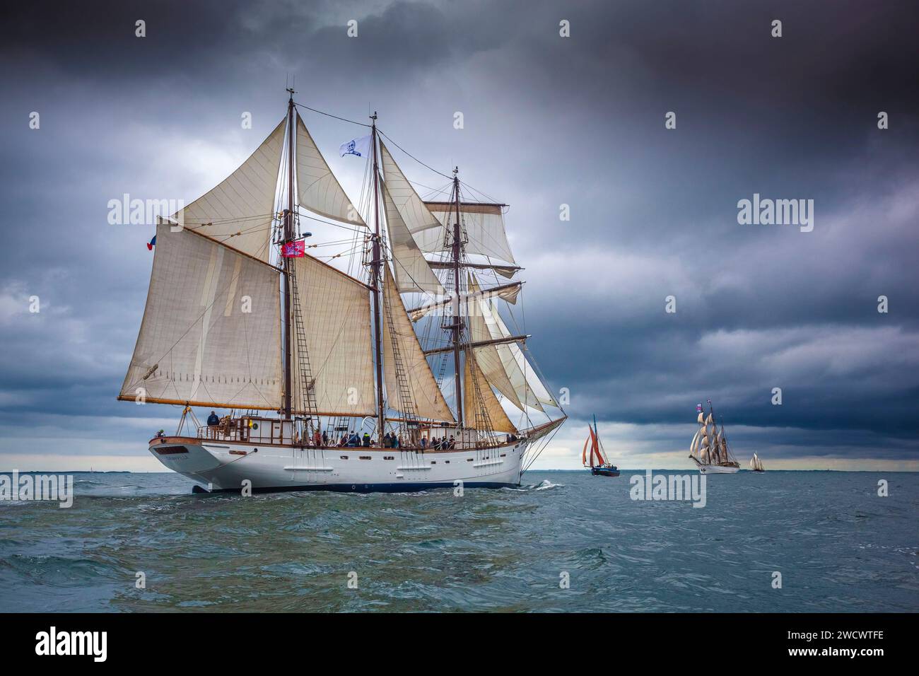 France, Morbihan, Gulf of Morbihan, the Marite, three-masted schooner of Granville, Gulf Week 2023 edition Stock Photo