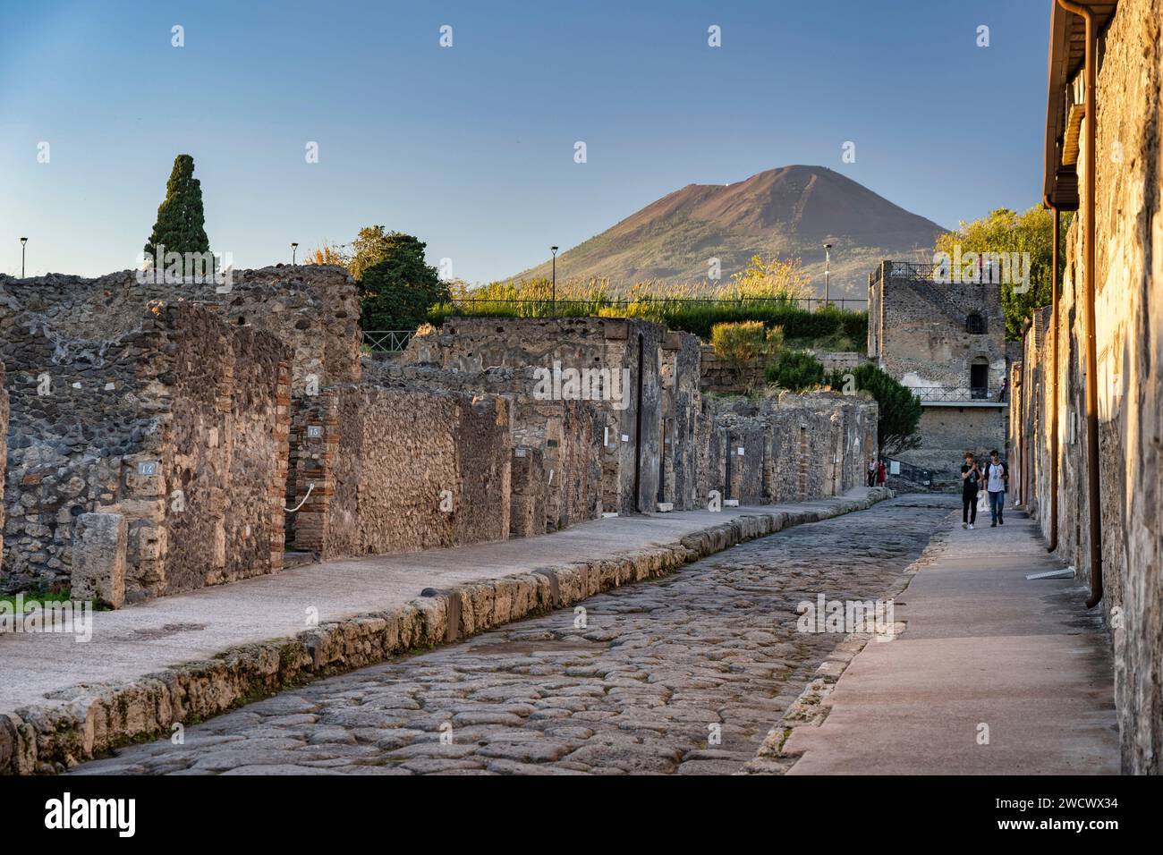 Italy, Campania, the Bay of Naples, Pompei, Vesuvius in the background Stock Photo