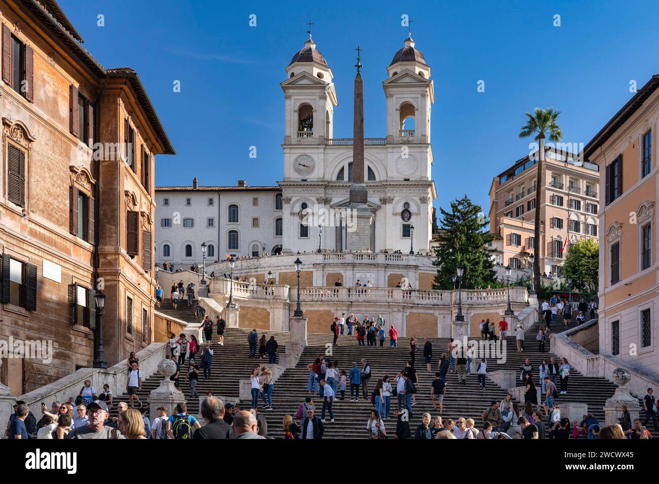 Italy, Latium, Rome, Piazza di Spagna, Spanish Square, church and abbey of Trinité-des-Monts in the background Stock Photo