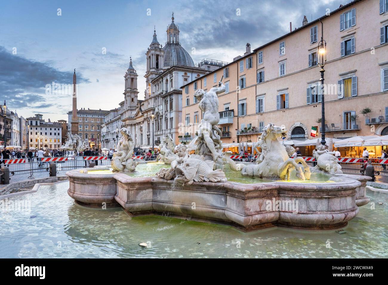 Italy, Latium, Rome, Piazza Navona, or Navona Square, Fontana del Moro, or Moor's Fountain Stock Photo