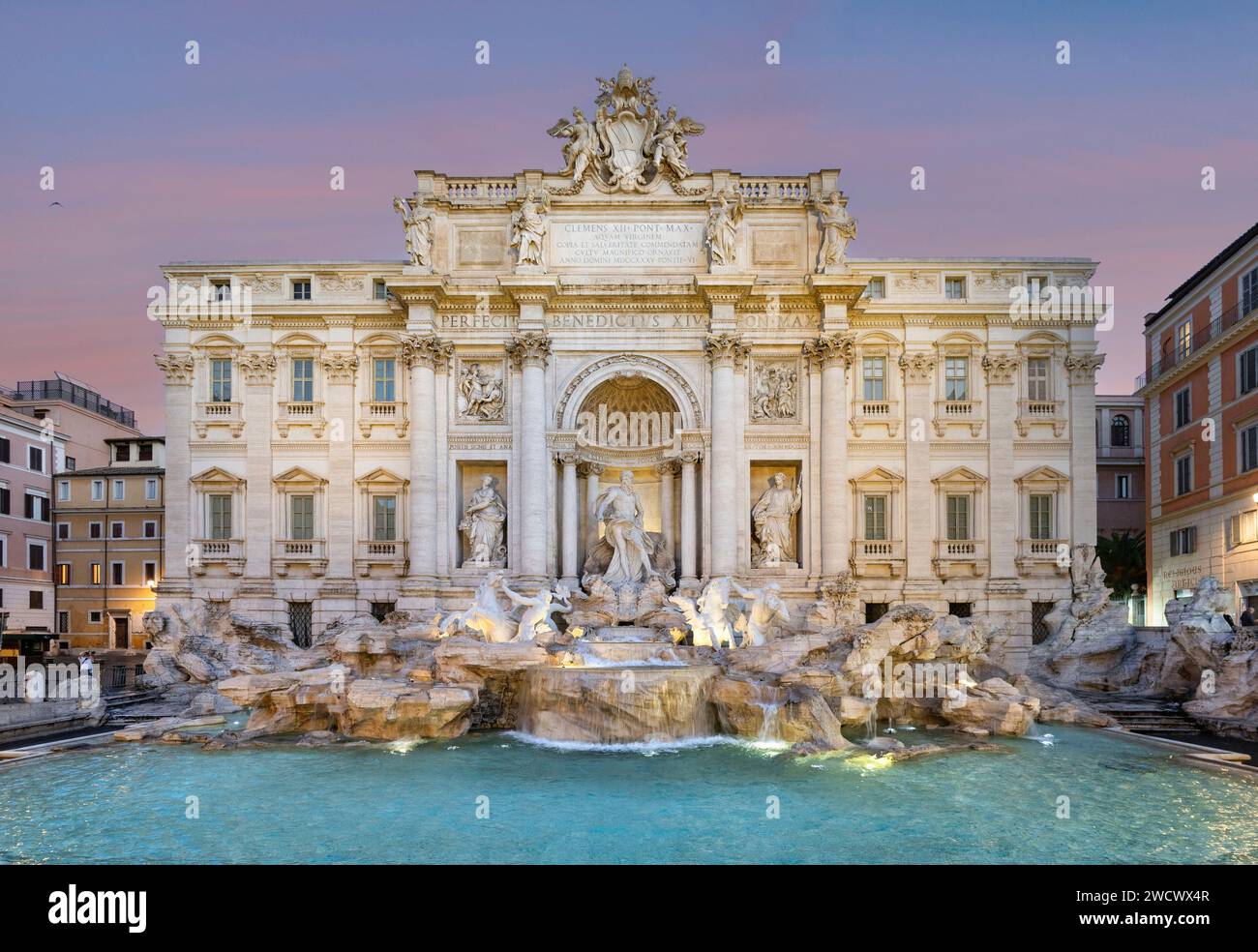Italy, Latium, Rome, Piazza di Trevi, Trevi Fountain and Palazzo Poli Stock Photo