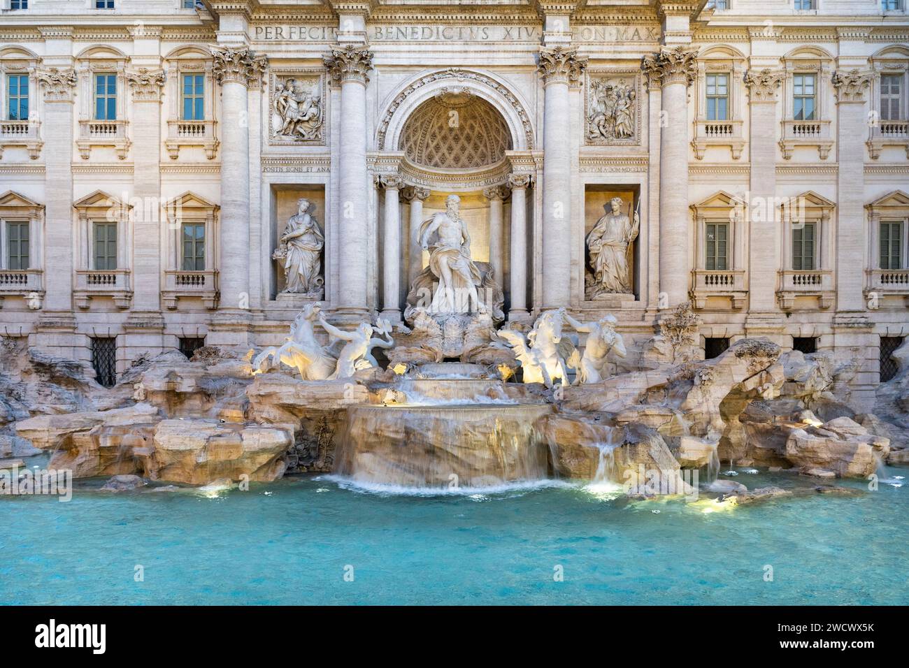 Italy, Latium, Rome, Piazza di Trevi, Trevi Fountain and Palazzo Poli Stock Photo