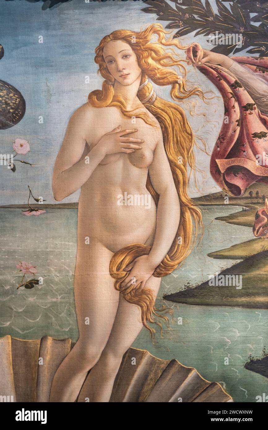 Italy, Toscane, Florence, Galleria degli Uffizi, “The Birth of Venus” by Sandro Botticelli Stock Photo