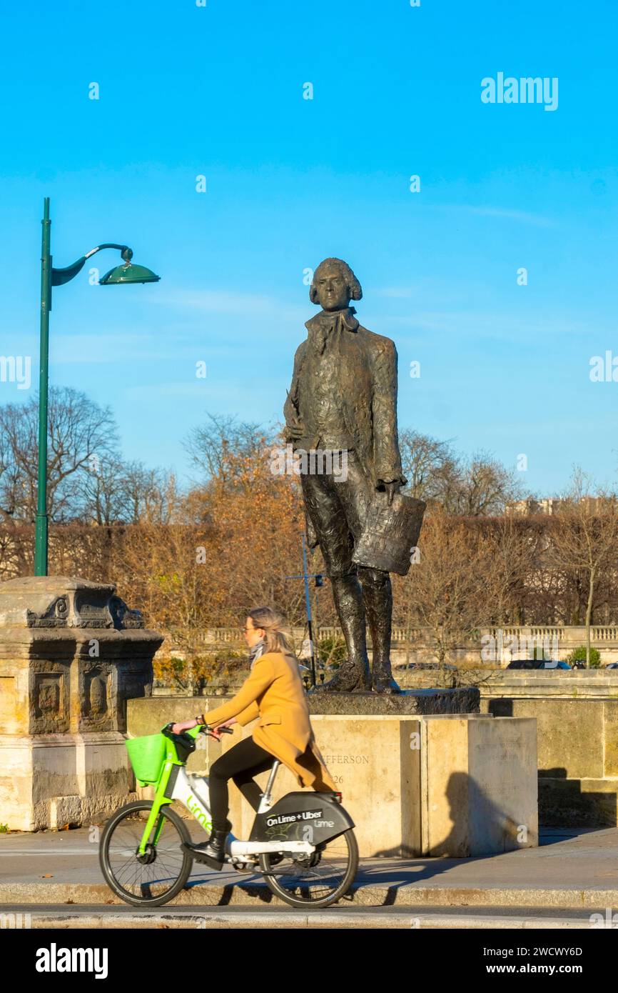 France, Paris, statue of Thomas Jefferson, Leopold-Sedar-Senghor footbridge Stock Photo