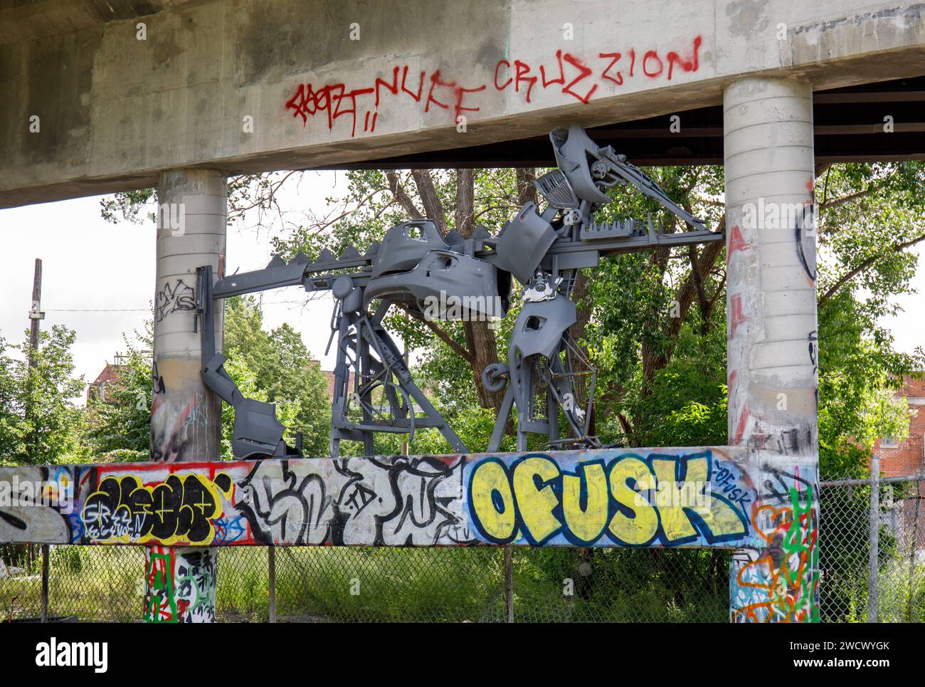 Canada, province of Quebec, Montreal, Mile End, installation by the artist Junko, near the Van Horn viaduct railway tracks Stock Photo