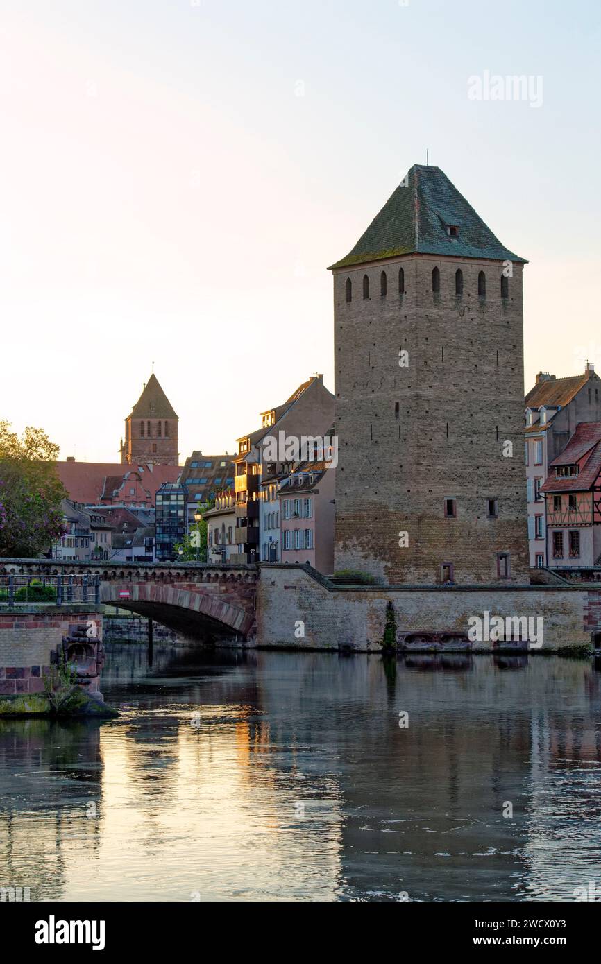France, Bas Rhin, Strasbourg, old town listed as World Heritage by UNESCO, the Covered Bridges over the River Ill and St Thomas church Stock Photo