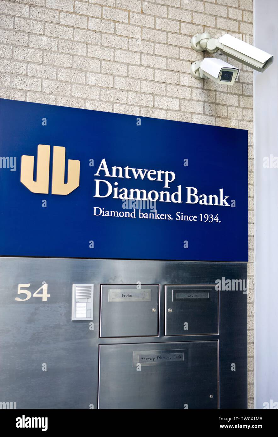 Surveillance cameras, entrance of the Antwerp Diamond Bank, Antwerp Centraal, Flanders, Belgium, Europe Stock Photo