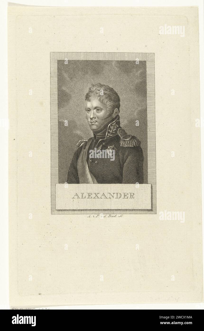 Portrait of Tsar Alexander I van Russia, Antonie and Pieter van der Beek, 1795 - 1821 print   paper etching Stock Photo