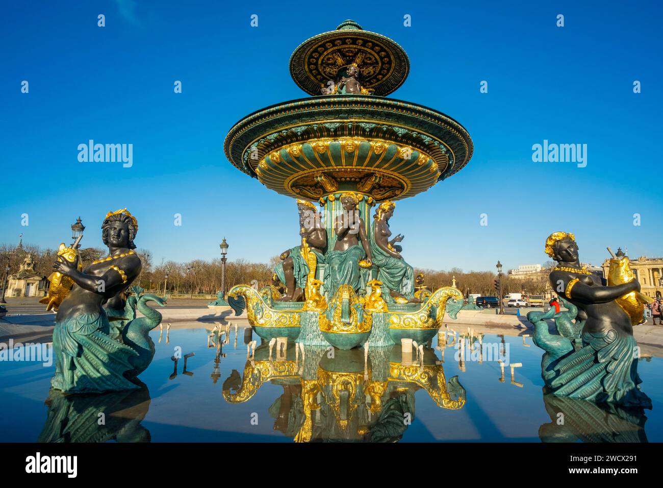 France, Paris, area listed as World Heritage by UNESCO, Place de la Concorde, the Fountain of the Seas by Jacques Hittorf Stock Photo