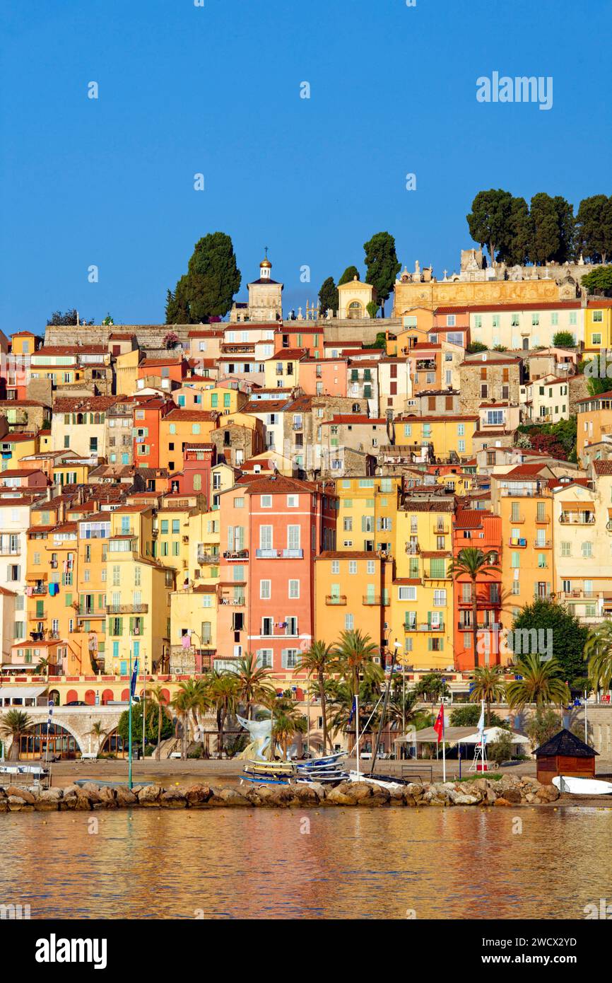 France, Alpes Maritimes, Cote d'Azur, Menton, the old town dominated by the cemetery of the Old Castle Stock Photo