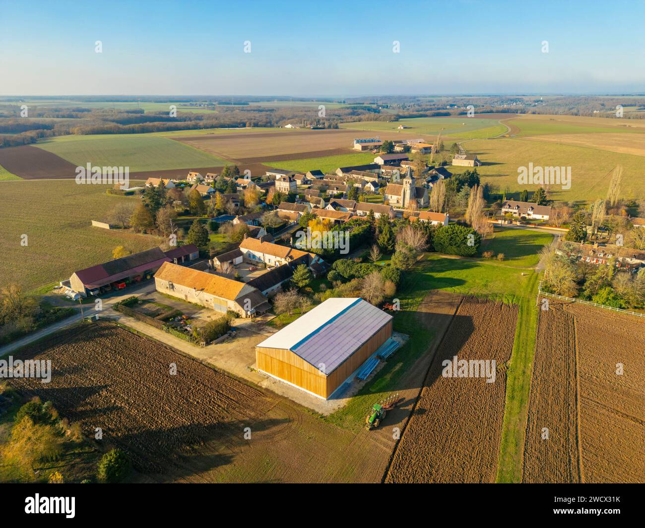 France, Seine et Marne, the town of Preaux (aerial view) Stock Photo