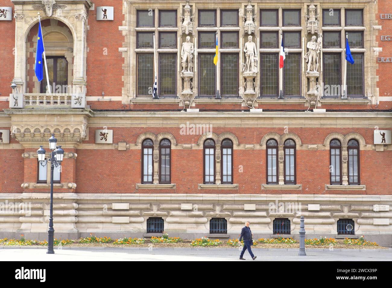 France, Nord, Dunkirk, Town Hall, facade from the end of the 19th