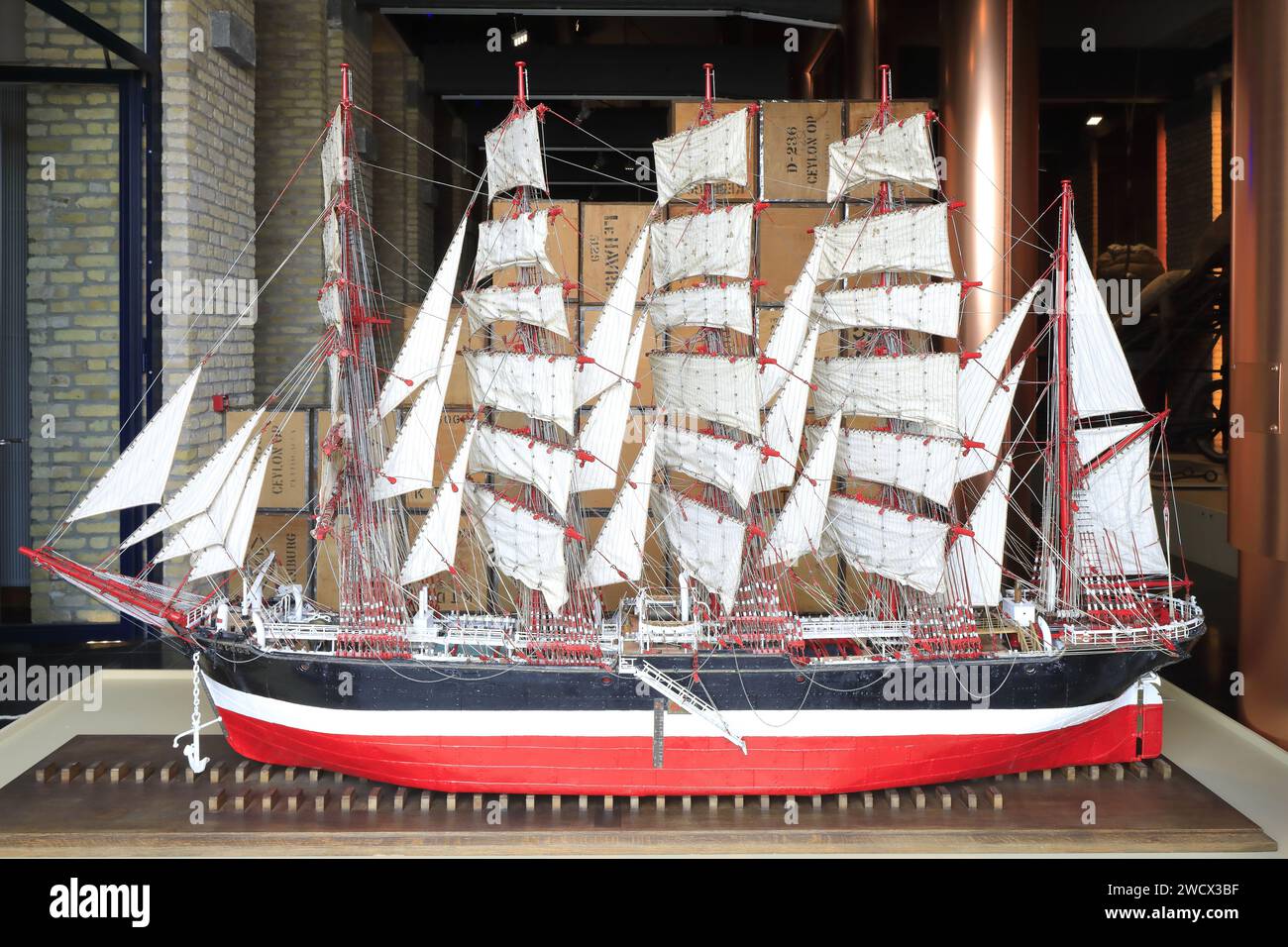 France, Nord, Dunkirk, Maritime and Port Museum, model of a 4-masted tall ship Stock Photo
