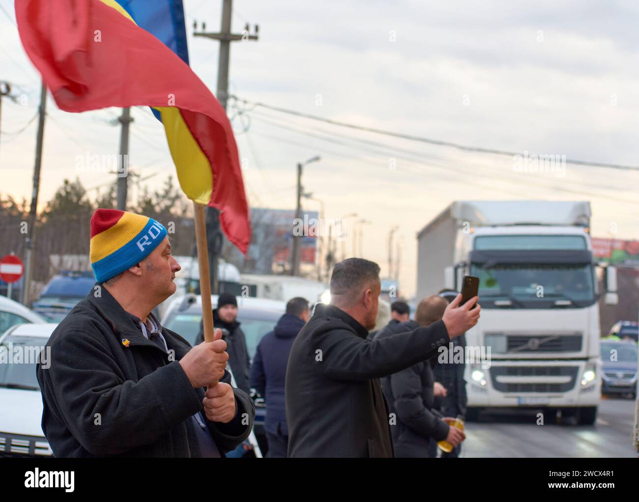 Romanian transporters and farmers protest, Afumati, Ilfov, Romania