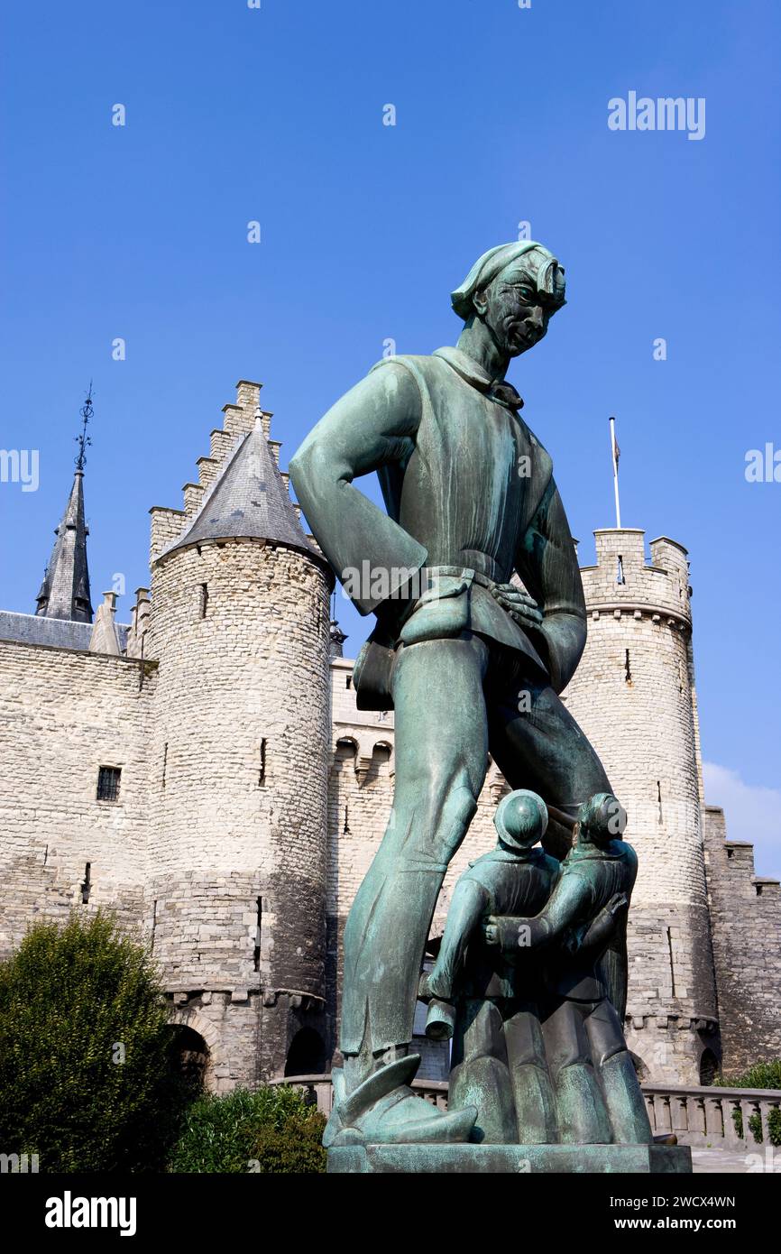 Lange Wapper, a statue in front of Het Steen, Antwerp, Flanders, Belgium, Europe Stock Photo