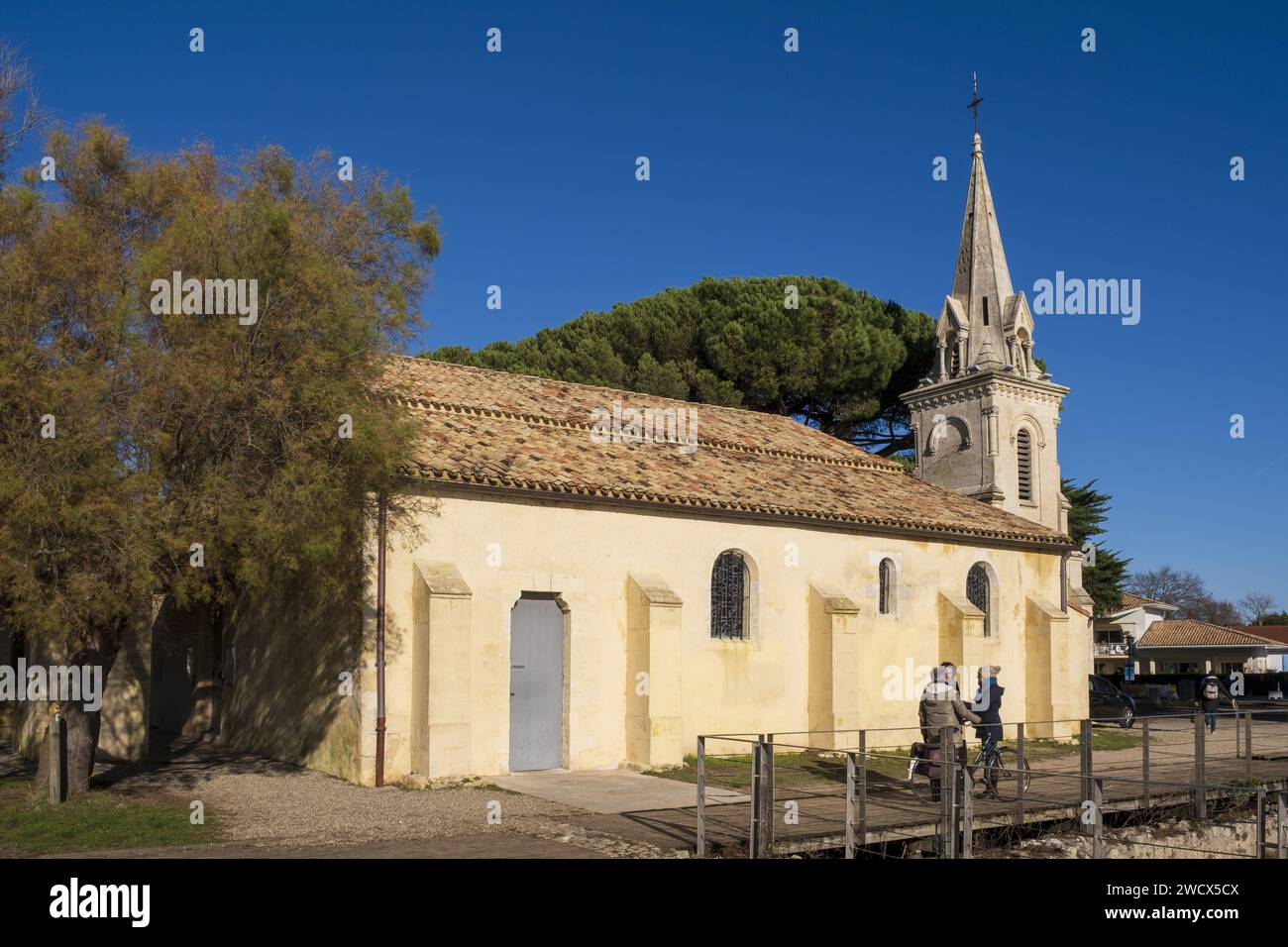 France, Gironde, Bassin d'Arcachon, Andernos les Bains, 11th century Romanesque church of Saint-Eloi Stock Photo