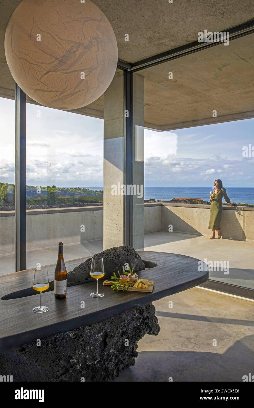 Portugal, Azores archipelago, Pico island, wine tasting at the gourmet restaurant of Azores wine