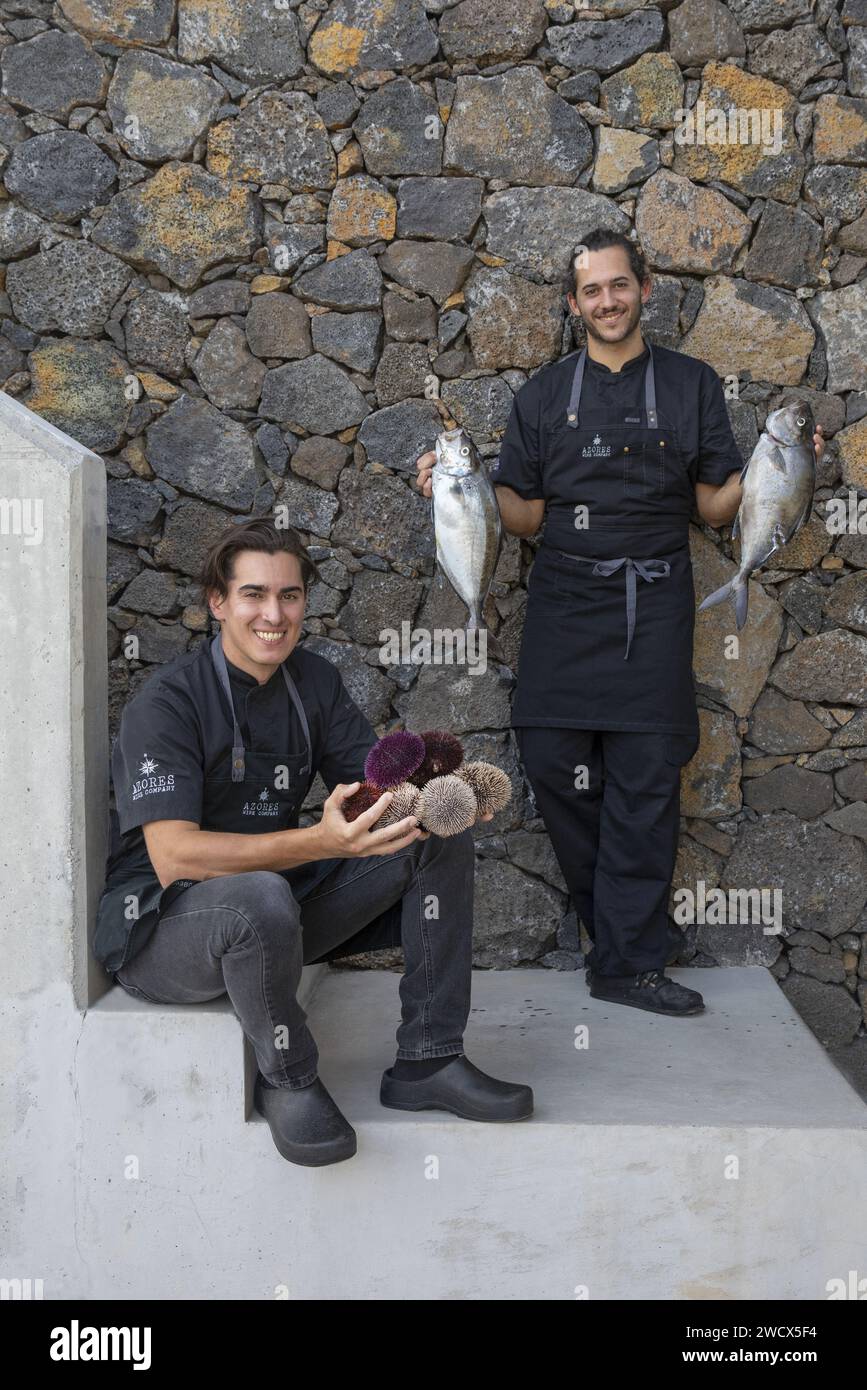 Portugal, Azores archipelago, Pico island, young chefs of the gourmet restaurant of Azores wine