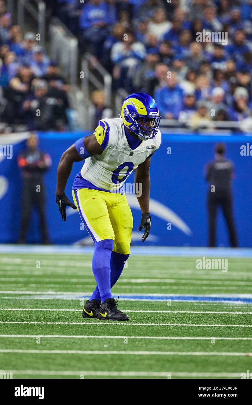 Los Angeles Rams linebacker Byron Young (0) pursues a play on defense ...