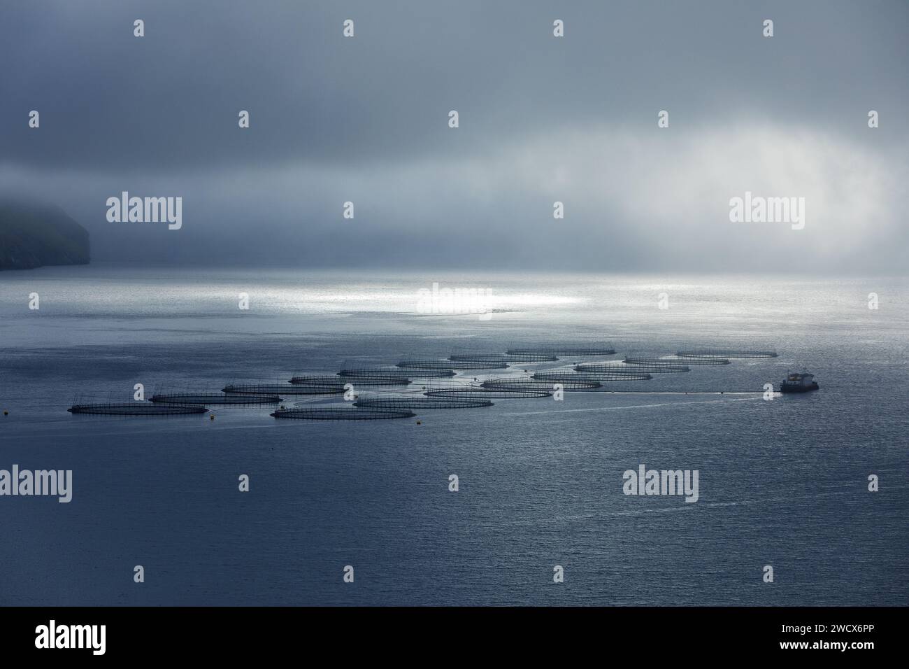 Denmark, Faroe Islands, Viðoy island, Hvannasund, fish farm Stock Photo