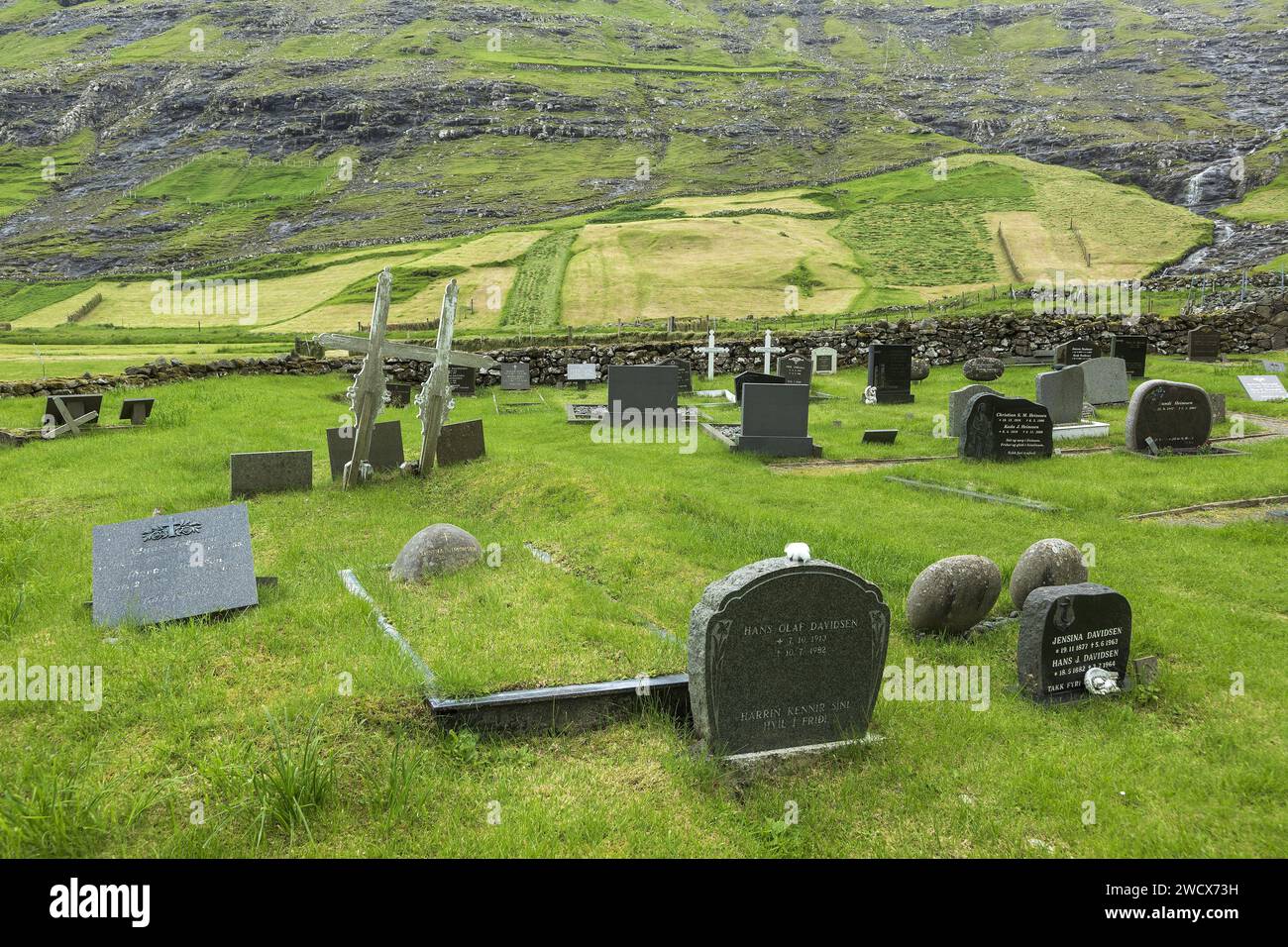 Denmark, Faroe Islands, island of Streymoy, Tjornuvik, cemetery Stock Photo