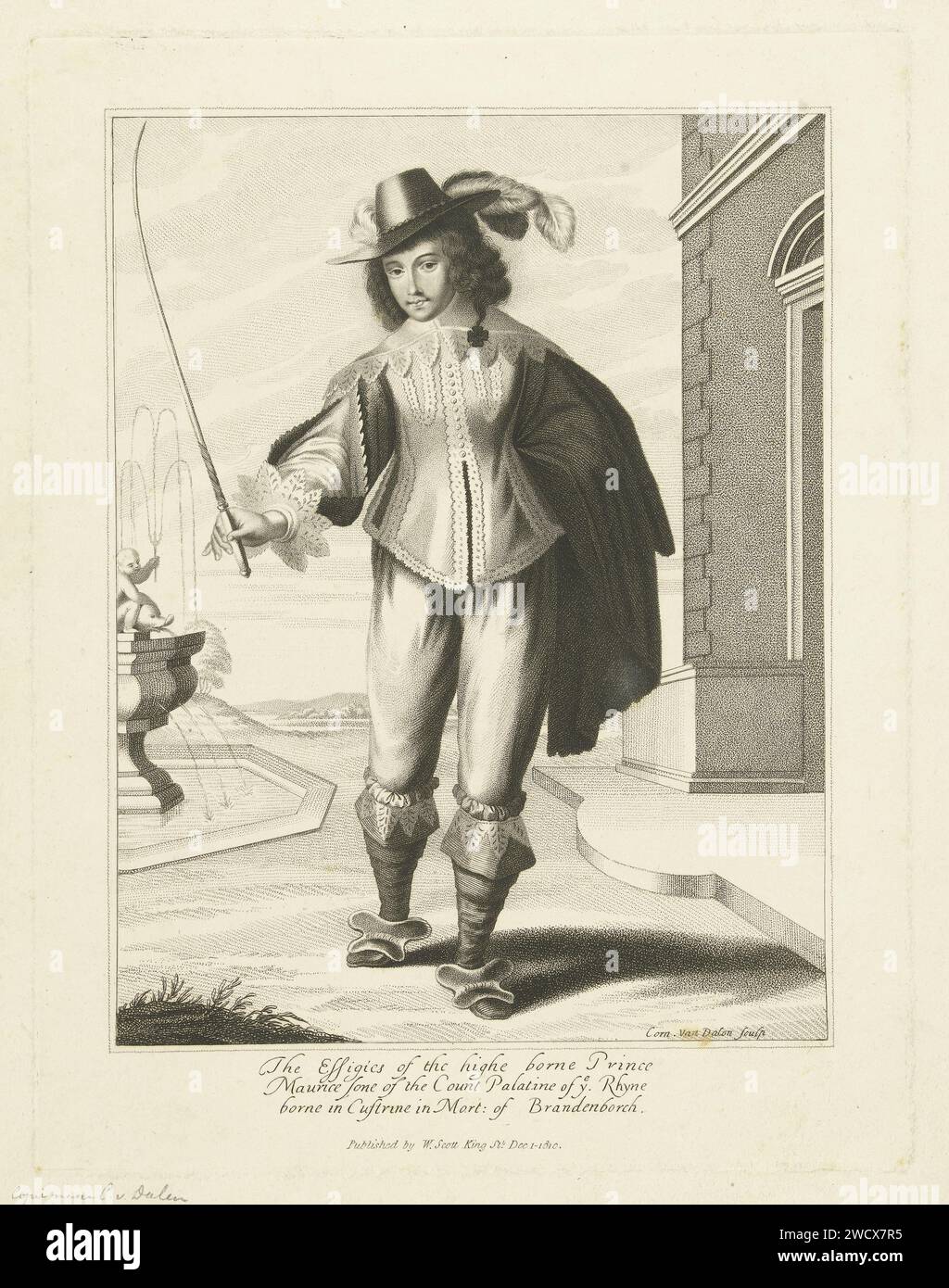 Portrait of Maurits van de Palts, Anonymous, After Cornelis van Dalen (I), 1810 print  London paper etching Stock Photo