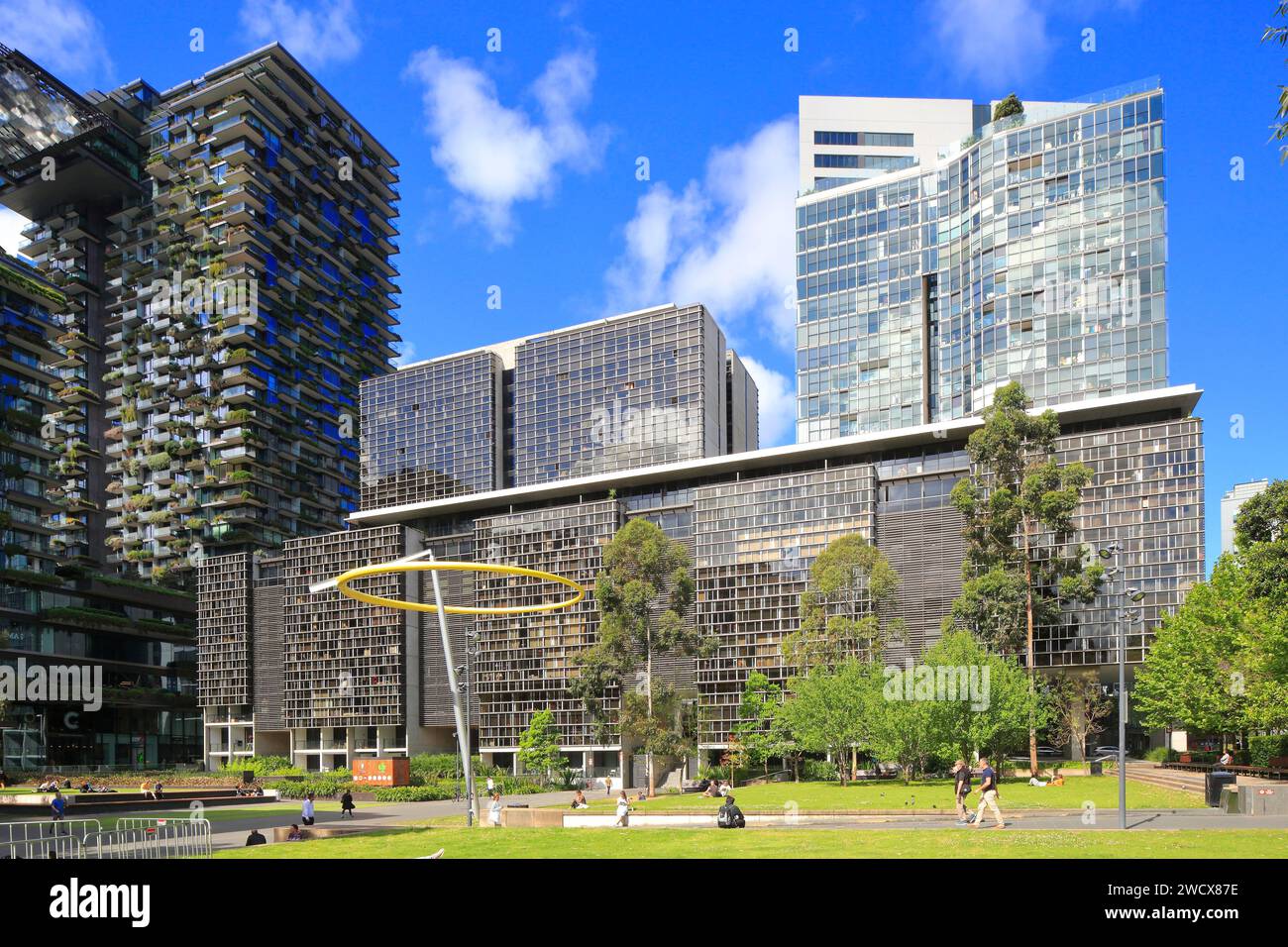 Australia, New South Wales, Sydney, Chippendale Green, office and housing complex with the Halo sculpture by artists Jennifer Turpin and Michaelie Crawford Stock Photo