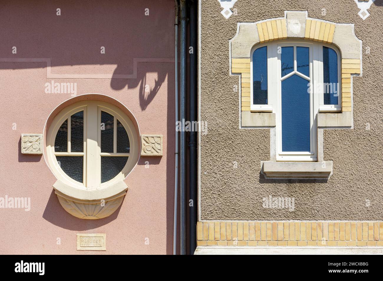 France, Meurthe et Moselle, Laxou, detail of the facades of houses, on ...