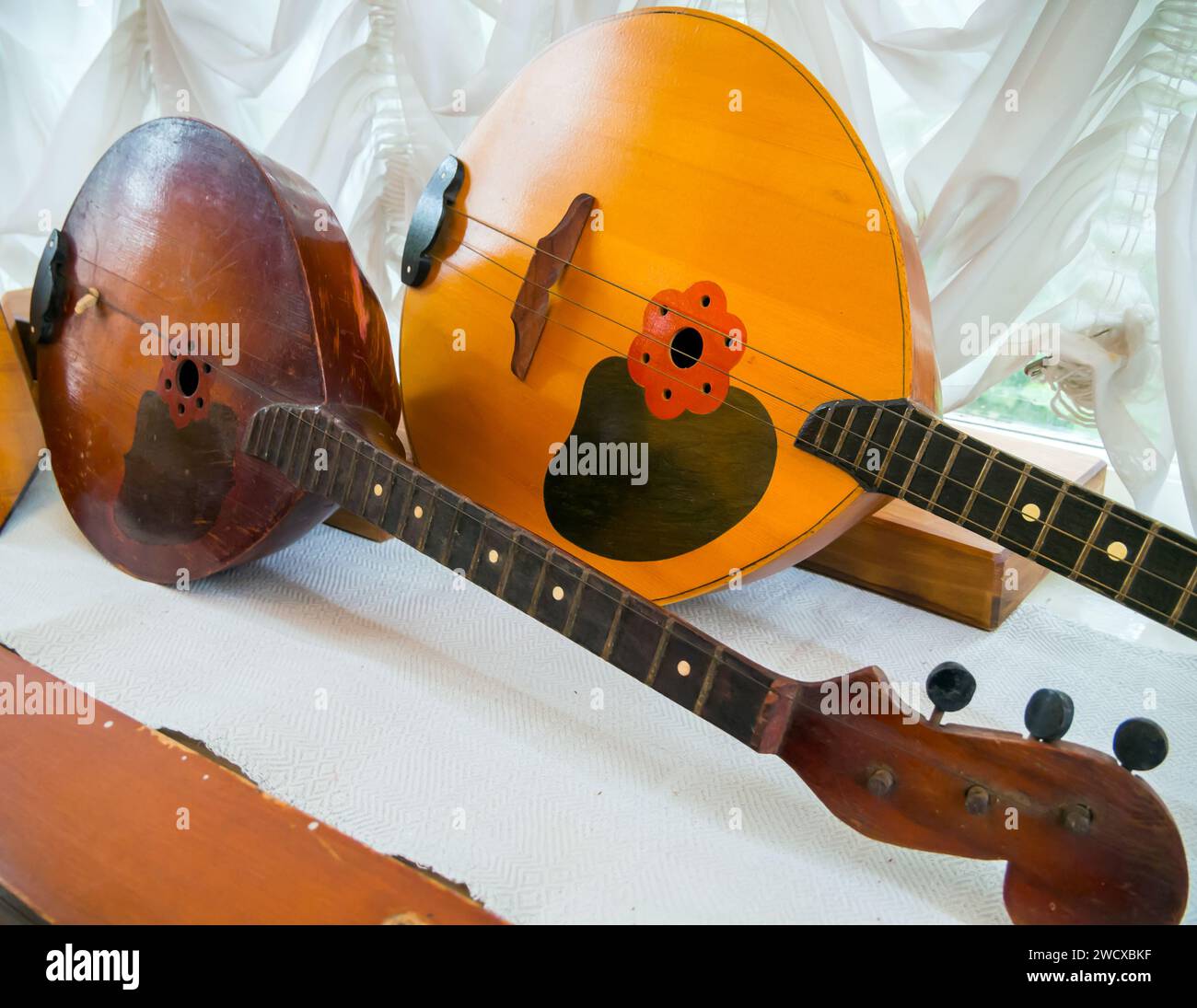 Februa Instruments Sochi, Russia - February 23, 2023: Musical instruments: dombra prima ...
