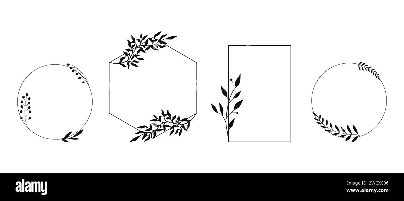 Set of elegant templates with hand drawn botanical elements. Different ...