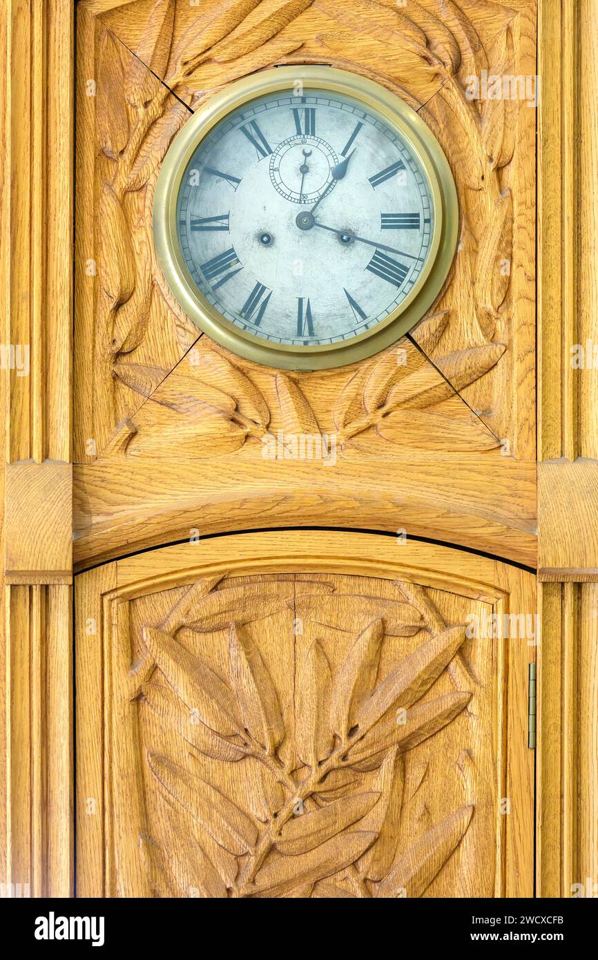 Corbin Clock France, Meurthe et Moselle, detail of a piece of furniture with a clock ...