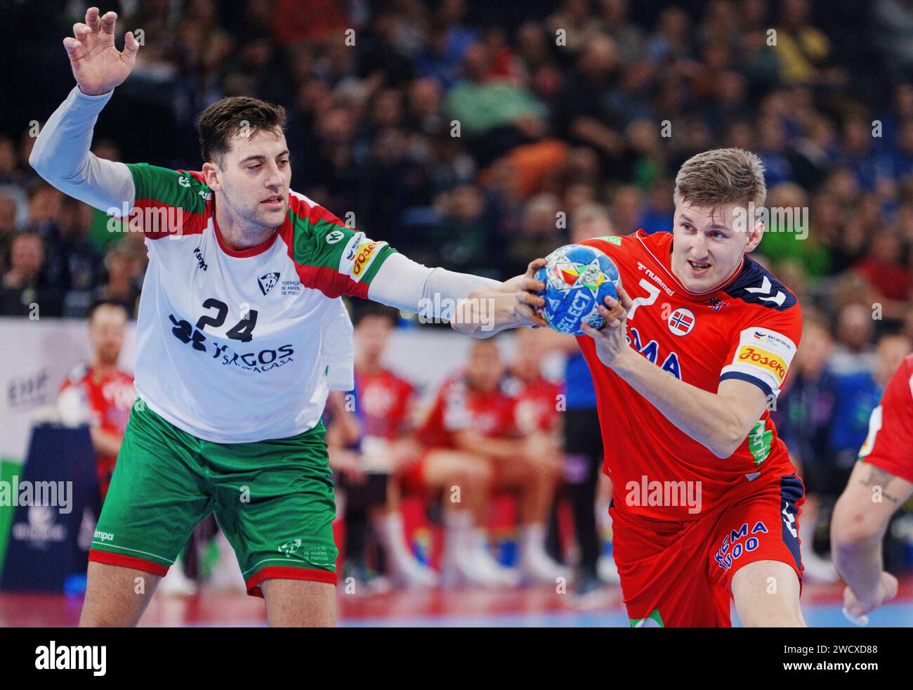 Norways Sander Andreassen Overjordet (7) and og Alexandre Cavalcanti of Portugal (24) in action