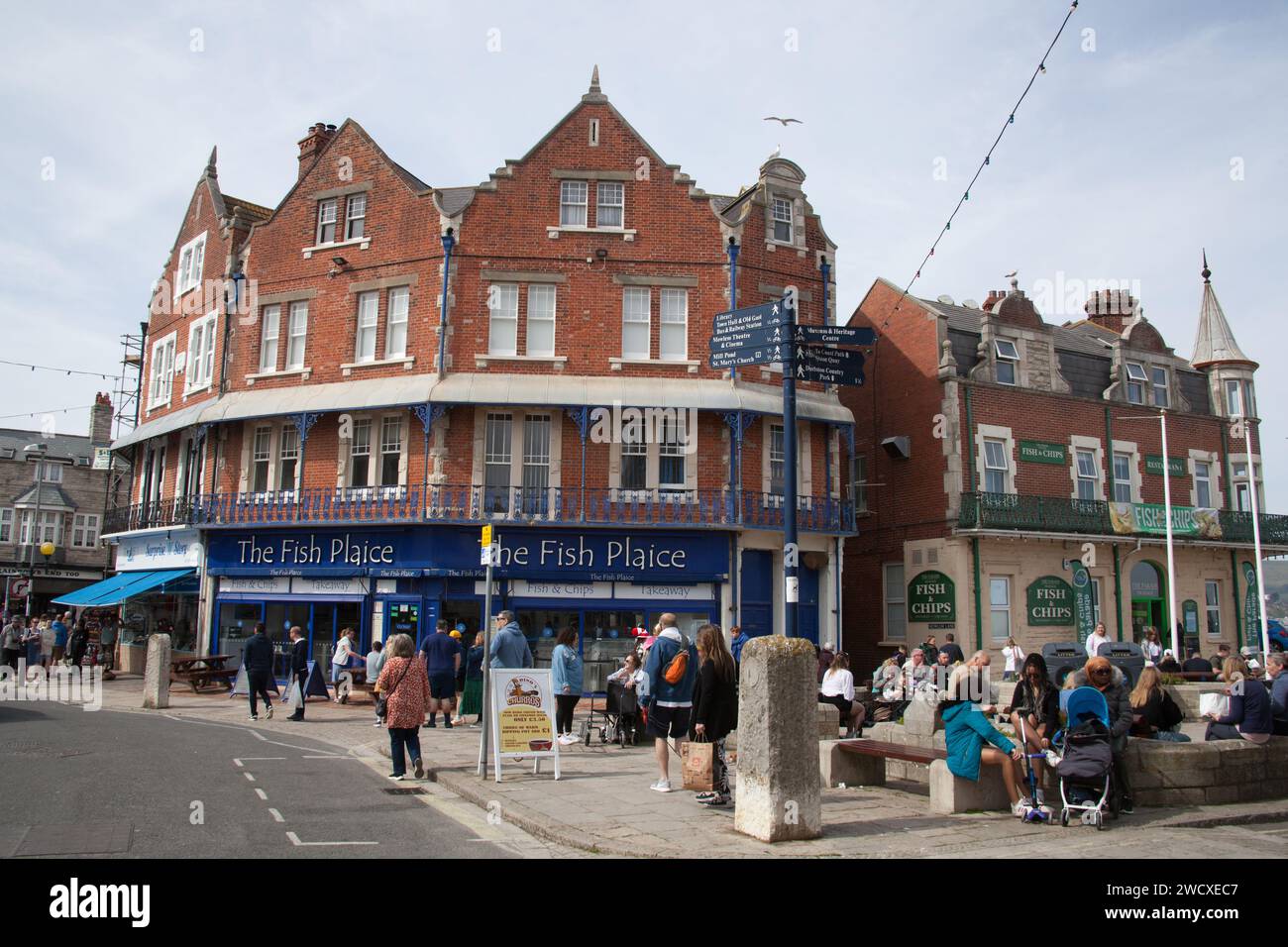 A fish and chip take away on the seafront in Swanage, Dorset in the UK Stock Photo