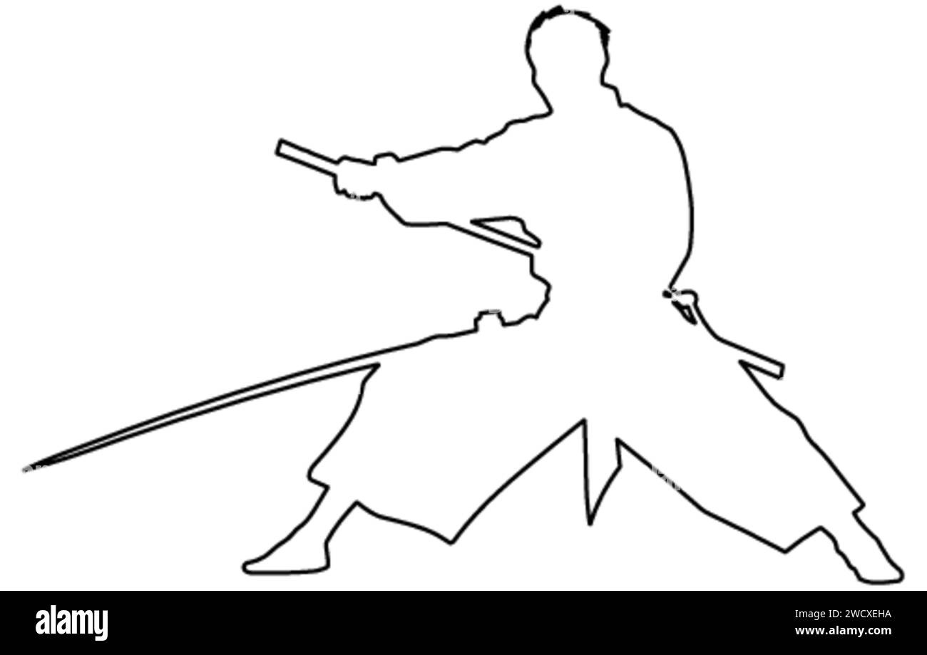Karate fighter in kimono,aikido vector Outline, Well known martial arts, Martial exercise Stock