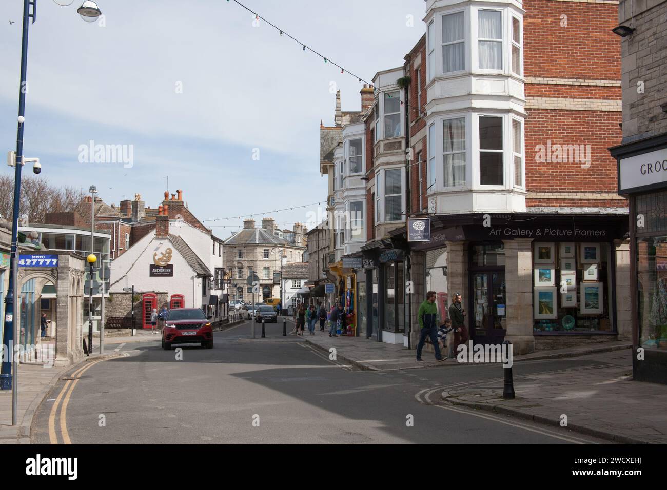 Rows of shops in Swanage, Dorset in the UK Stock Photo - Alamy