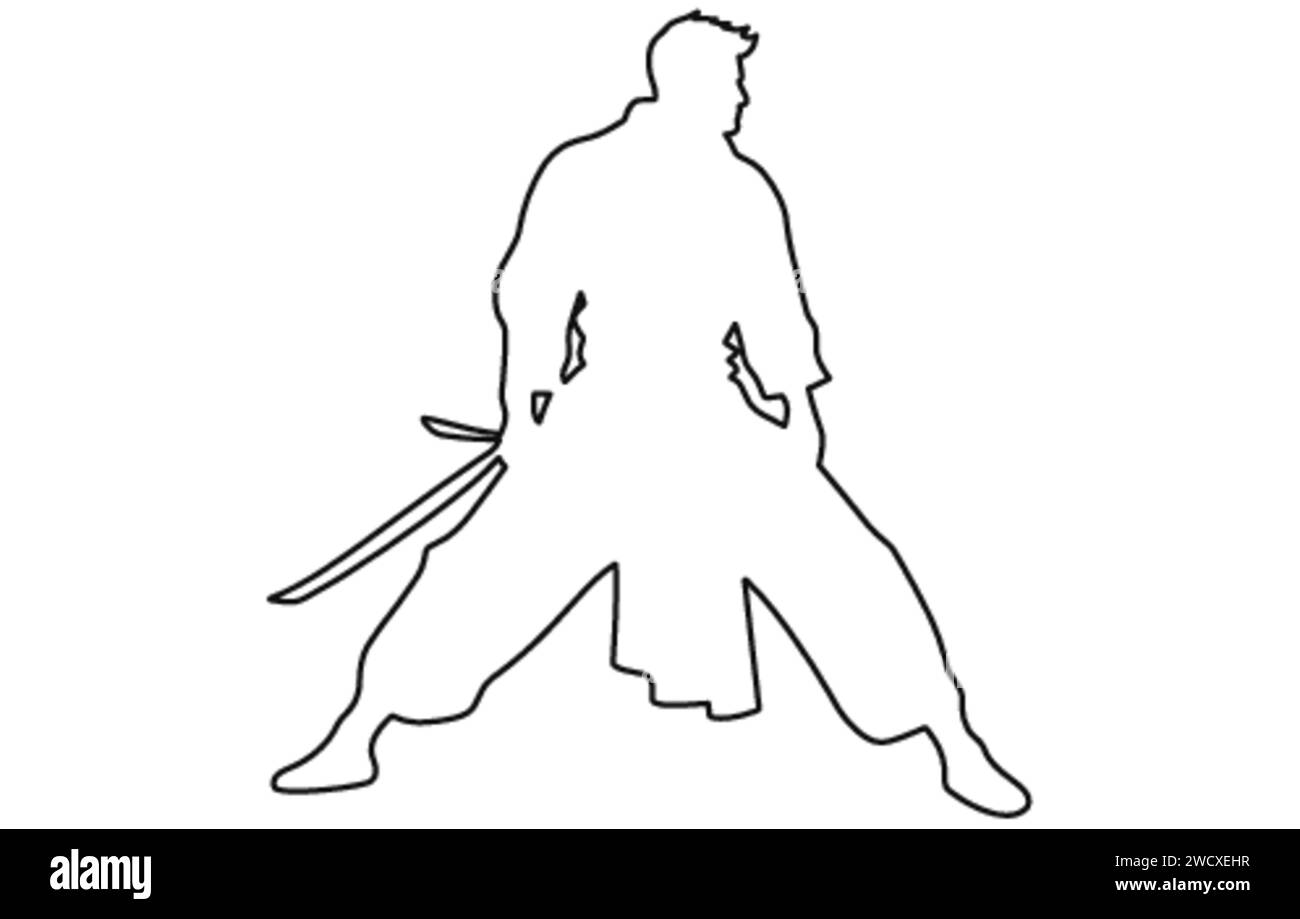 Karate fighter in kimono,aikido vector Outline, Well known martial arts, Martial exercise Stock