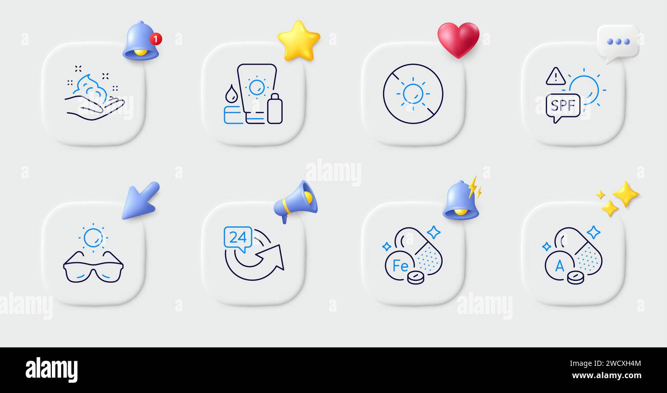 Skin care, Sunscreen and Iron line icons. For web app, printing. Vector ...