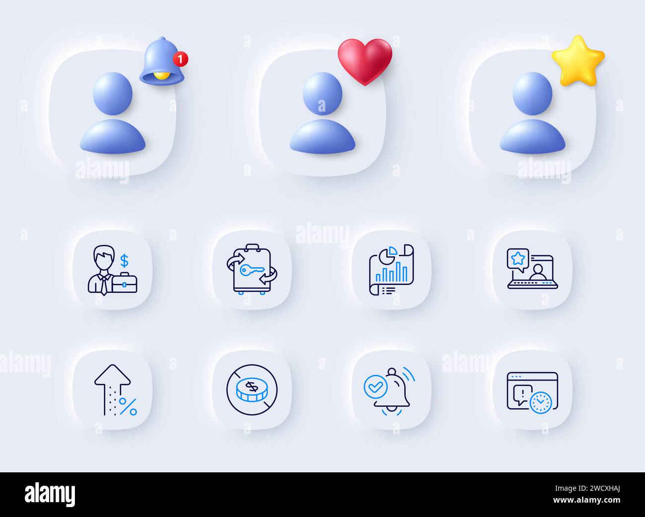Online rating, Businessman case and No cash line icons. For web app ...