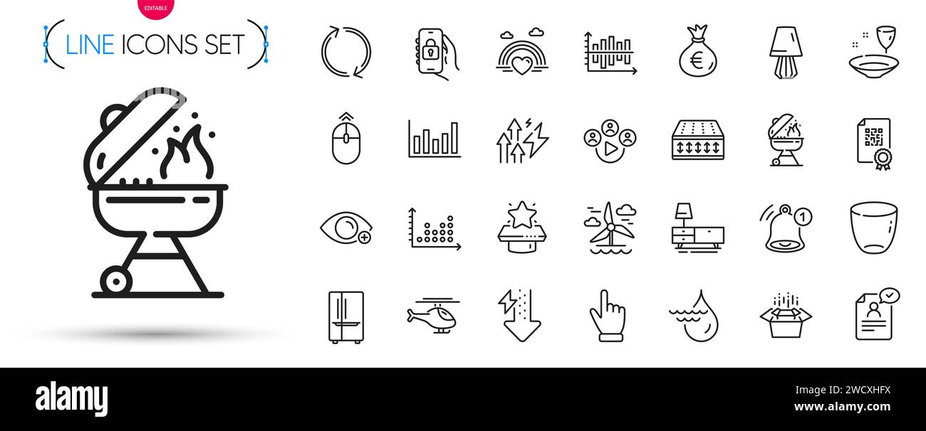 Pack of Lgbt, Plate and Packing boxes line icons. Pictogram icon. Vector Stock Vector