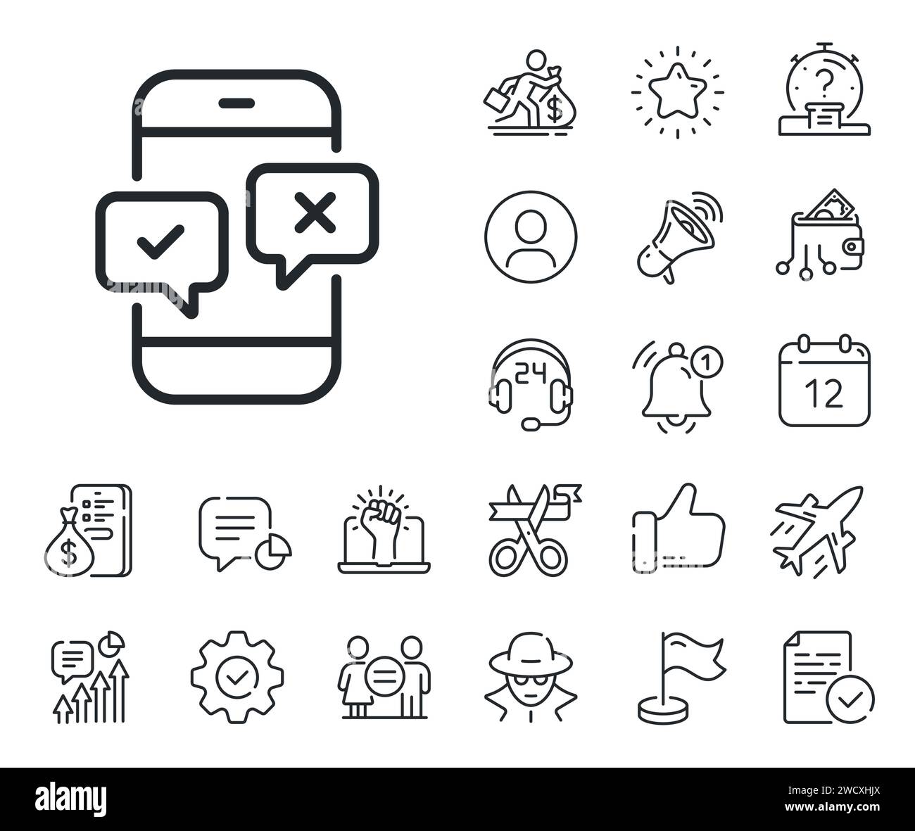 Phone survey line icon. Select answer sign. Salaryman, gender equality
