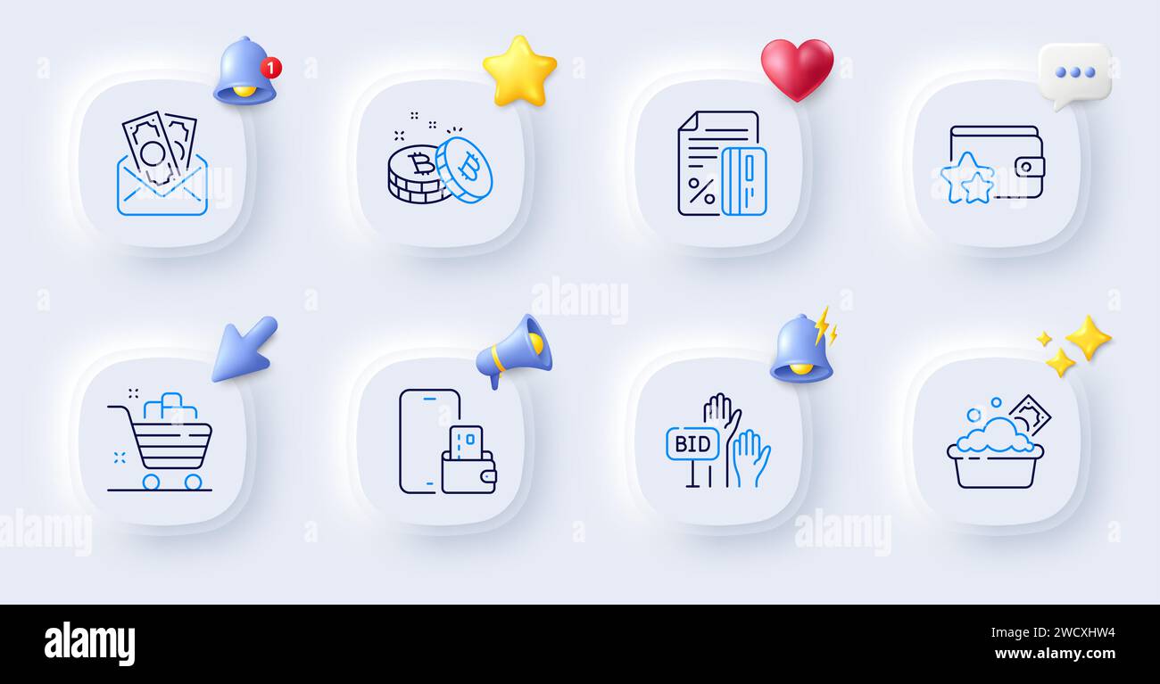 Bid offer, Launder money and Loyalty program line icons. For web app ...