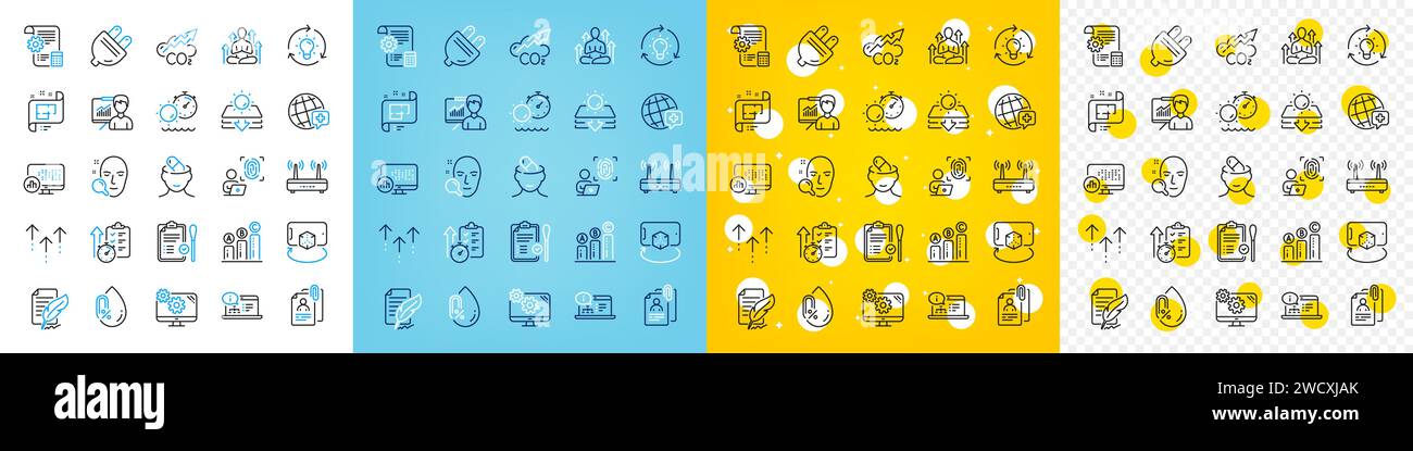 Vector icons set of Tanning time, Face search and Electric plug line ...