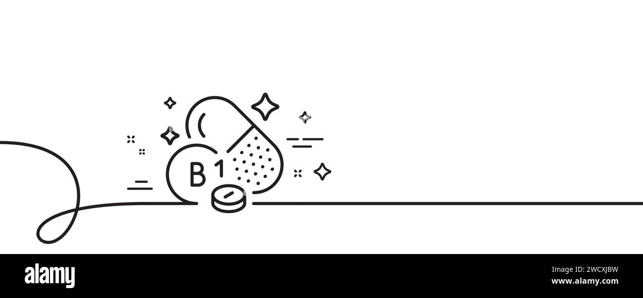 Vitamin B1 line icon. Thiamine food micronutrient sign. Continuous line ...