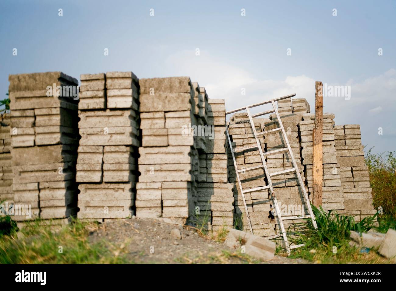 Concrete block stacks on site Stock Photo