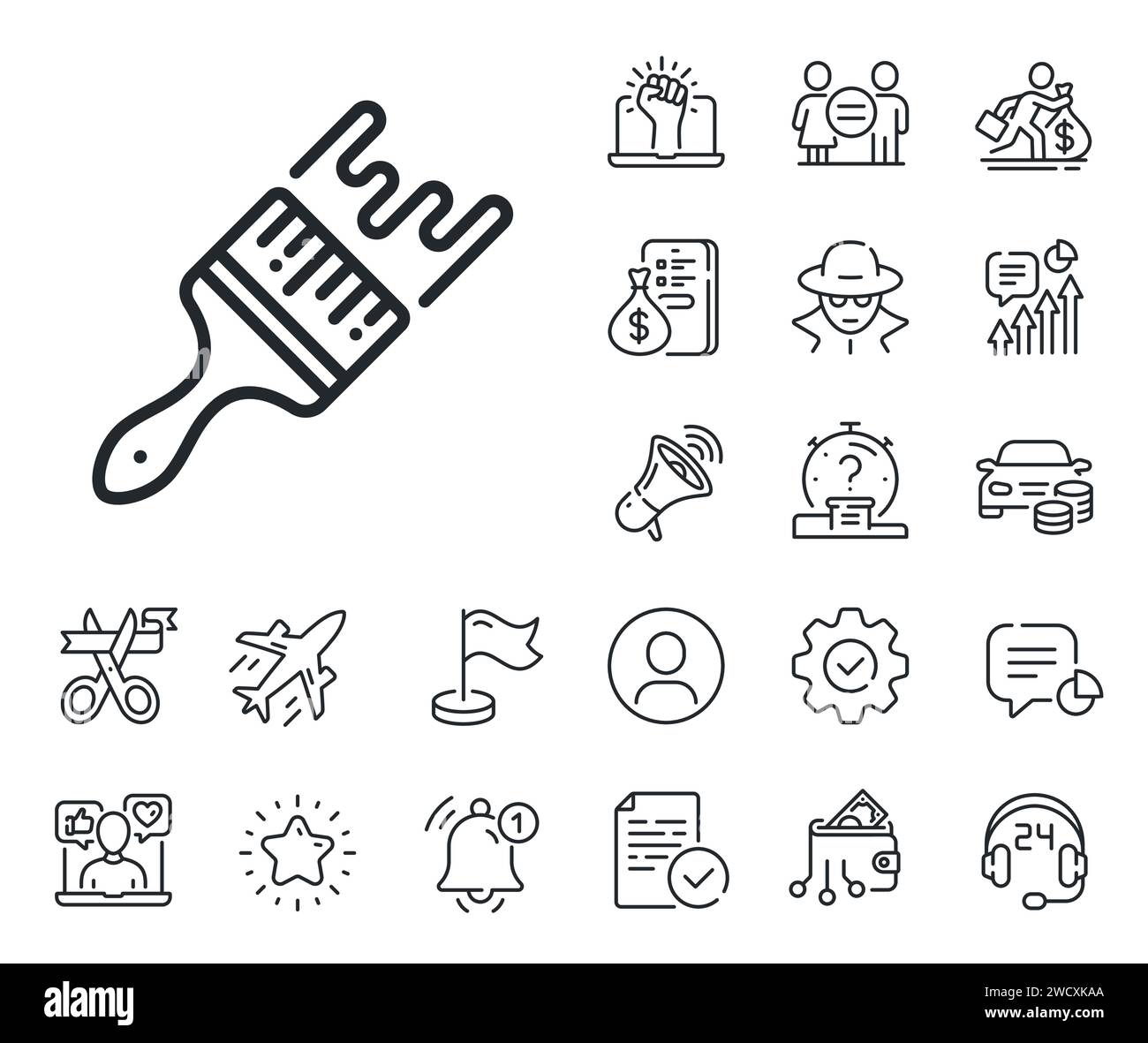 Paint brush line icon. Wall paintbrush sign. Salaryman, gender equality